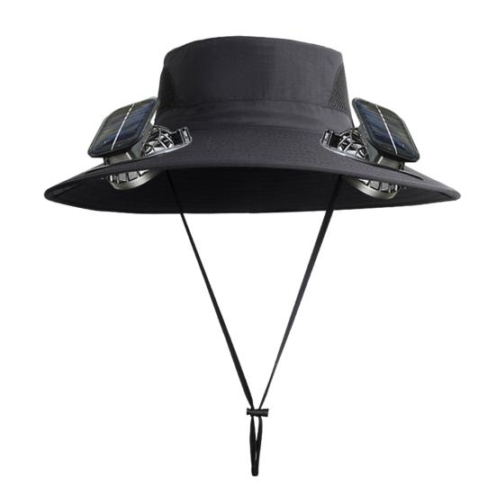 

2Pcs Summer Hat with Dual Solar Fans USB Charging Wide Brim Outdoor Fishing Hat Breathable Cooling Sun Protection Hat D