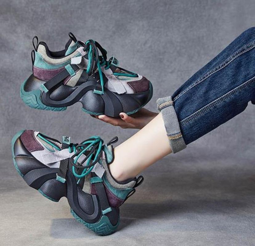 Fashion High quality 6cm Women Chunky Sneaker Fashion Summer Spring Autumn Flats Comfy Booties Shoes Leather Genuine Casual dad shoes