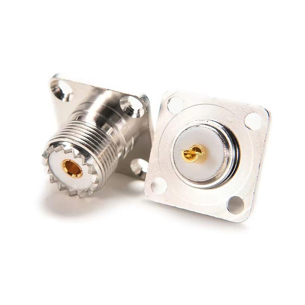 2Pcs SO239 Chassis Mount Connector PL259 Solder Cup 25x25mm Flange Panel Coaxial Connector 4 Holes UHF Female RF Coax Adapter