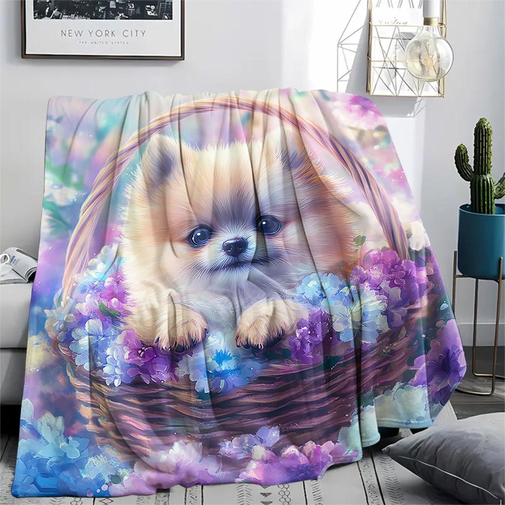 Pomeranian Print Flannel Blanket, High quality Comfortable for All Seasons, Home Decor, Warmth and Comfort, Perfect for Christmas Gifts