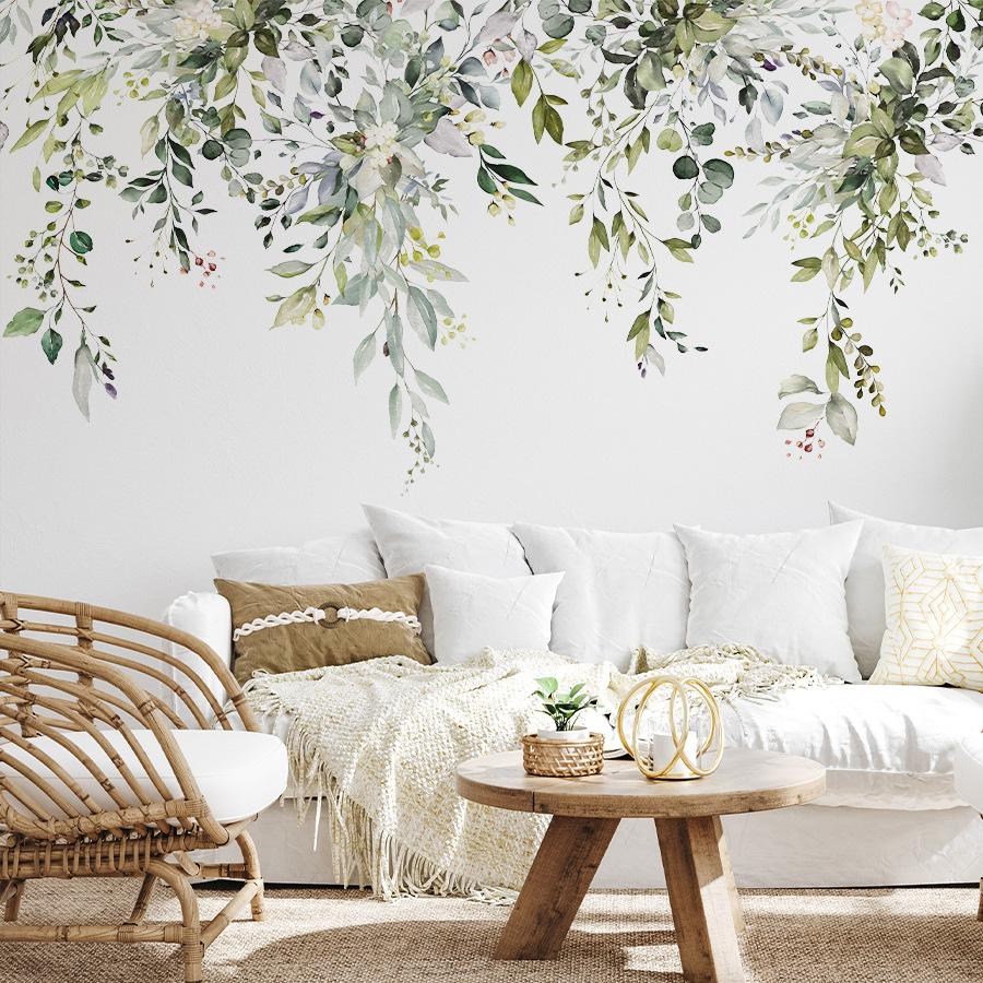 Branch and Bird Cherry Blossom Wall Stickers Self-Adhesive Peach Flower Wallpaper Decals for Living Room Bedroom Home Decor