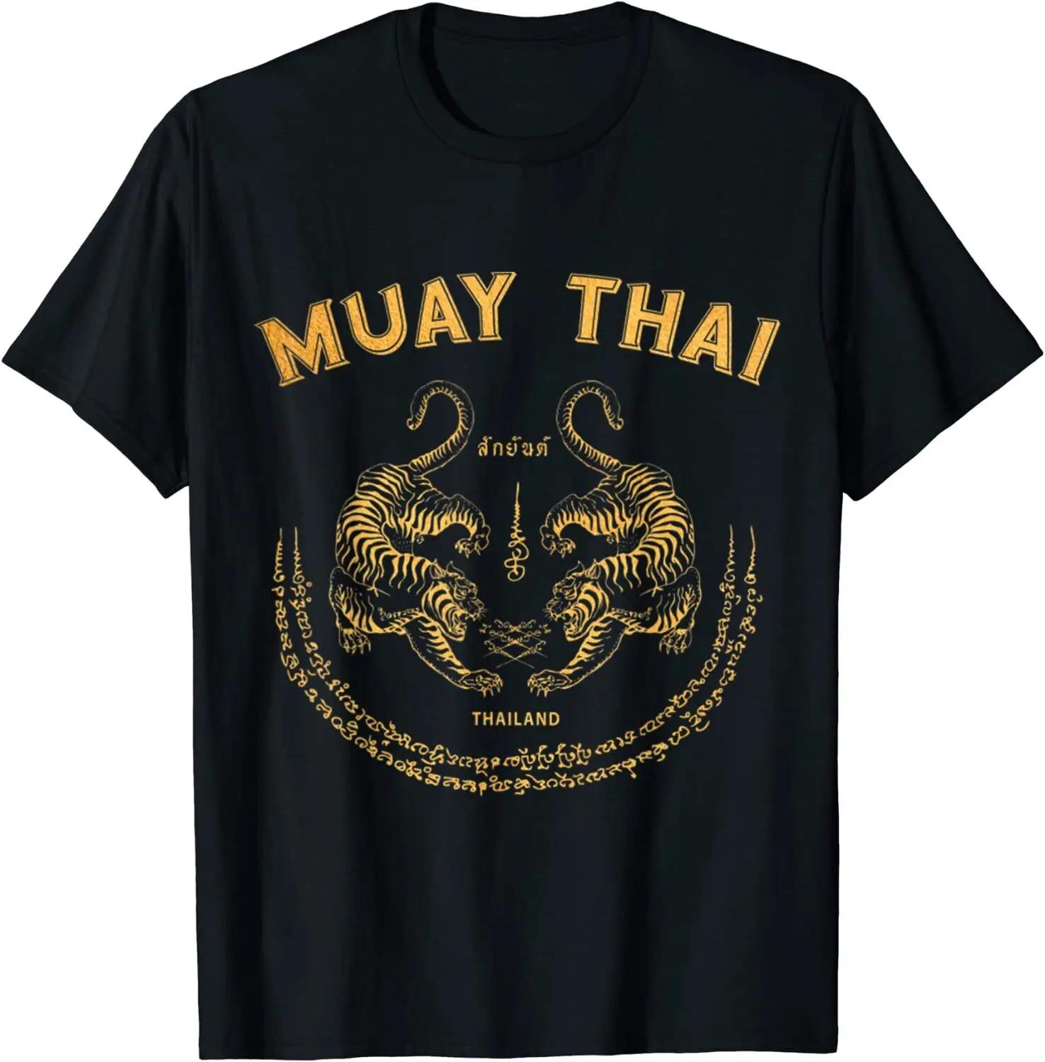 

Thai Tattoo Twin Tiger Muay Thailand Design Great Gift TShirt 100 Cotton ONeck Short Sleeve Casual Mens Tshirt Size S3XL S