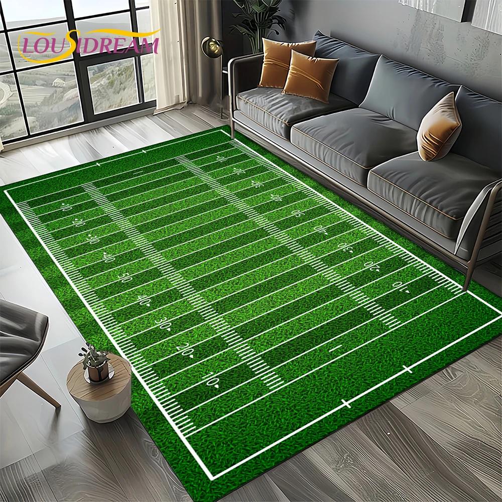3D Rugbyfeld Rugby 2025 American Football Cartoon Teppich für Wohnzimmer Schlafzimmer Zuhause Sofa Dekoration, Teppich Rutschfeste Fußmatte