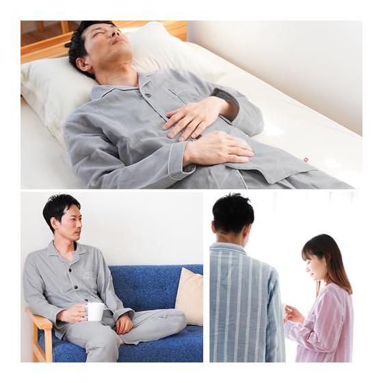 [Special Anminkan] Pajamas, Men's, 100% Cotton, Double Gauze, Made in Japan, Long Sleeves, Open Front, Top and Bottom Set, Long Pants, Spring,