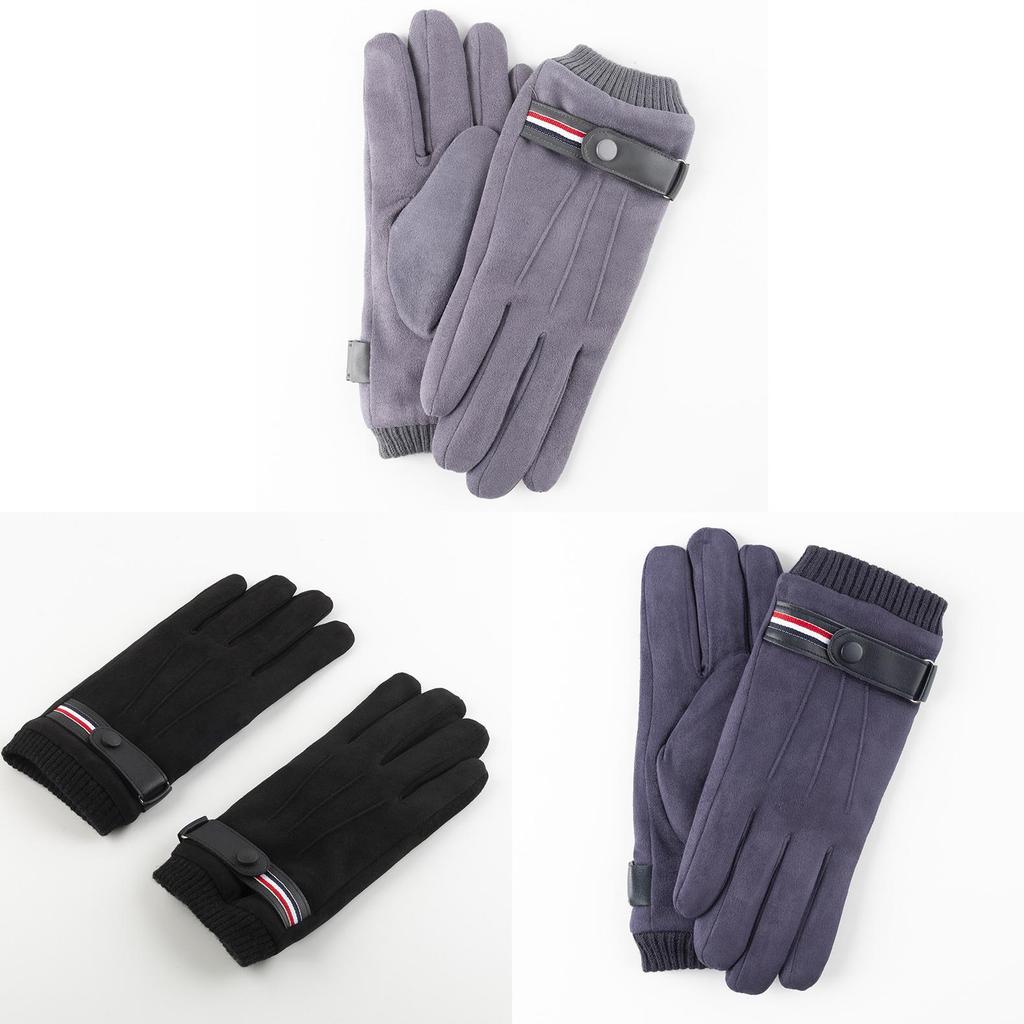 Winter Mens Thick Fleece Lined Leather Touchscreen Gloves For Outdoor Commuting