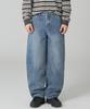 ROCKED GARAGE [Unisex] Colmar Side Line Studded Balloon Wide Fit Washed Denim Pants [Dark Blue]
