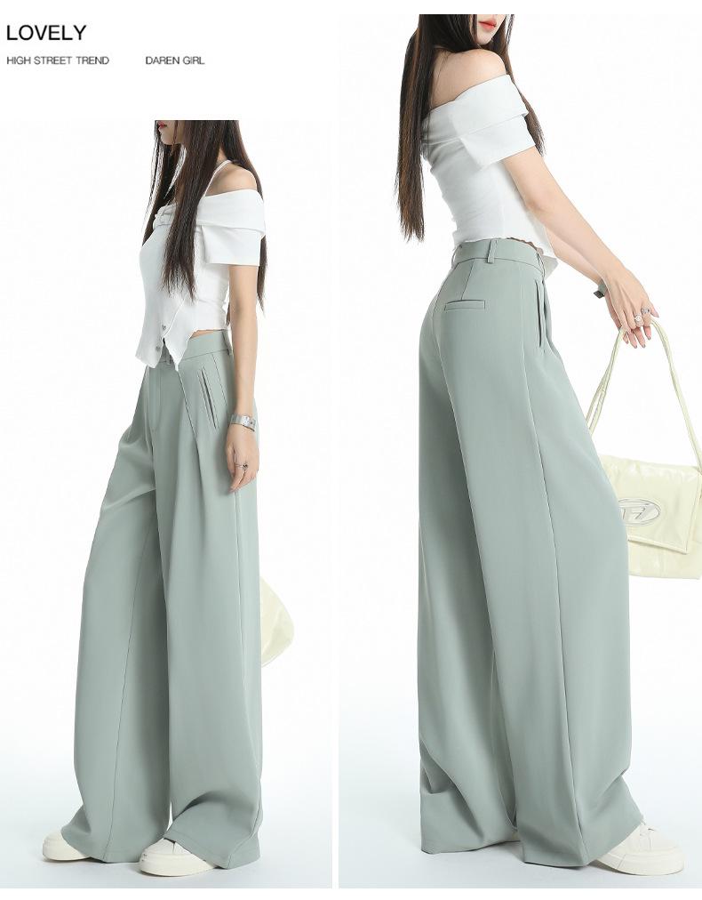 2026 Women's Black Slimming Wide-Leg Casual Pants, Plus Size, Soft Thin Fabric, Straight-Leg Design.