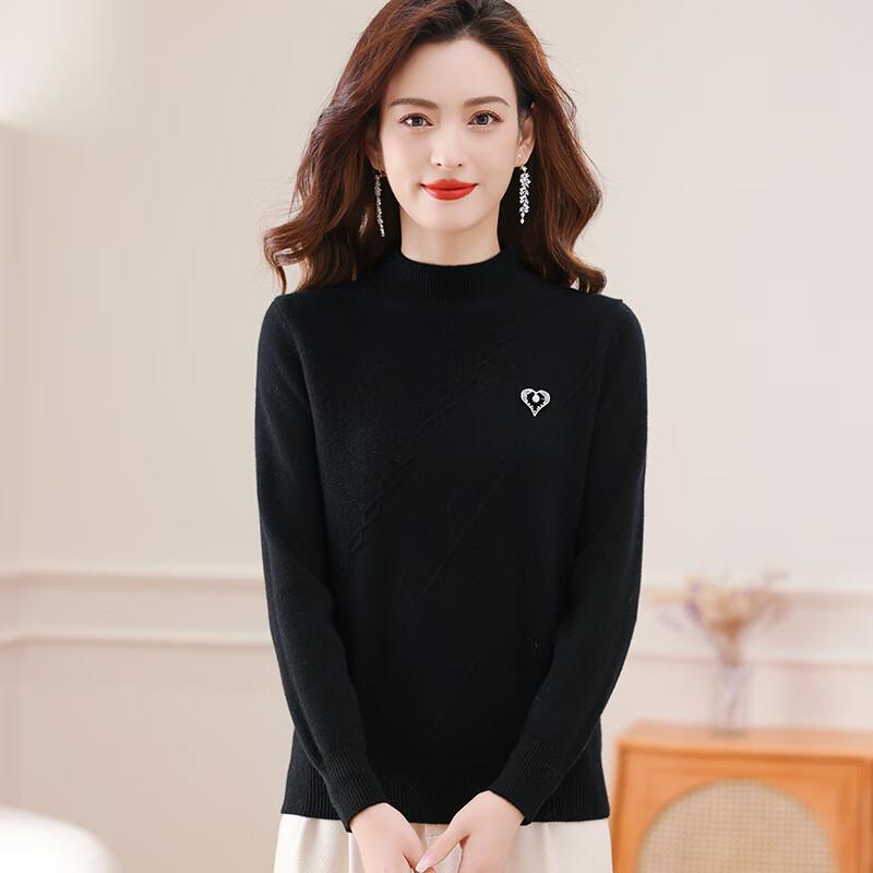 Fengxun Women's 100% Wool Semi-High Neck Thickened Base Layer Sweater