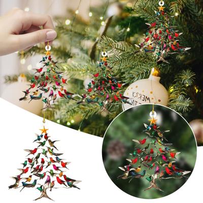 Sparkling Hummingbird Christmas Ornament Double-Sided Colorful Design Stack Hummingbird Ornament Winter Bird Xmas Decor