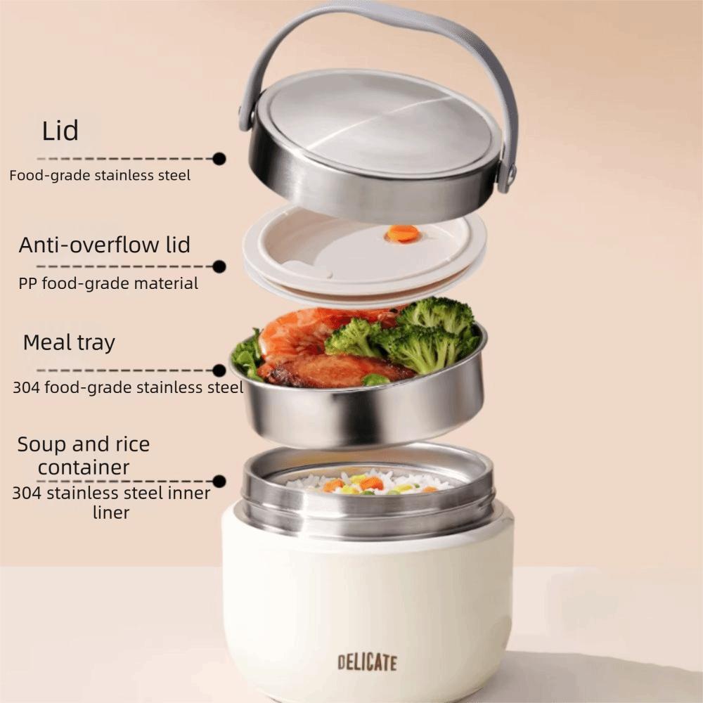 304 Stainless Steel Insulated Lunch Bucket with Spoon Vacuum Pot Durable Thermos Food Jar  Soup