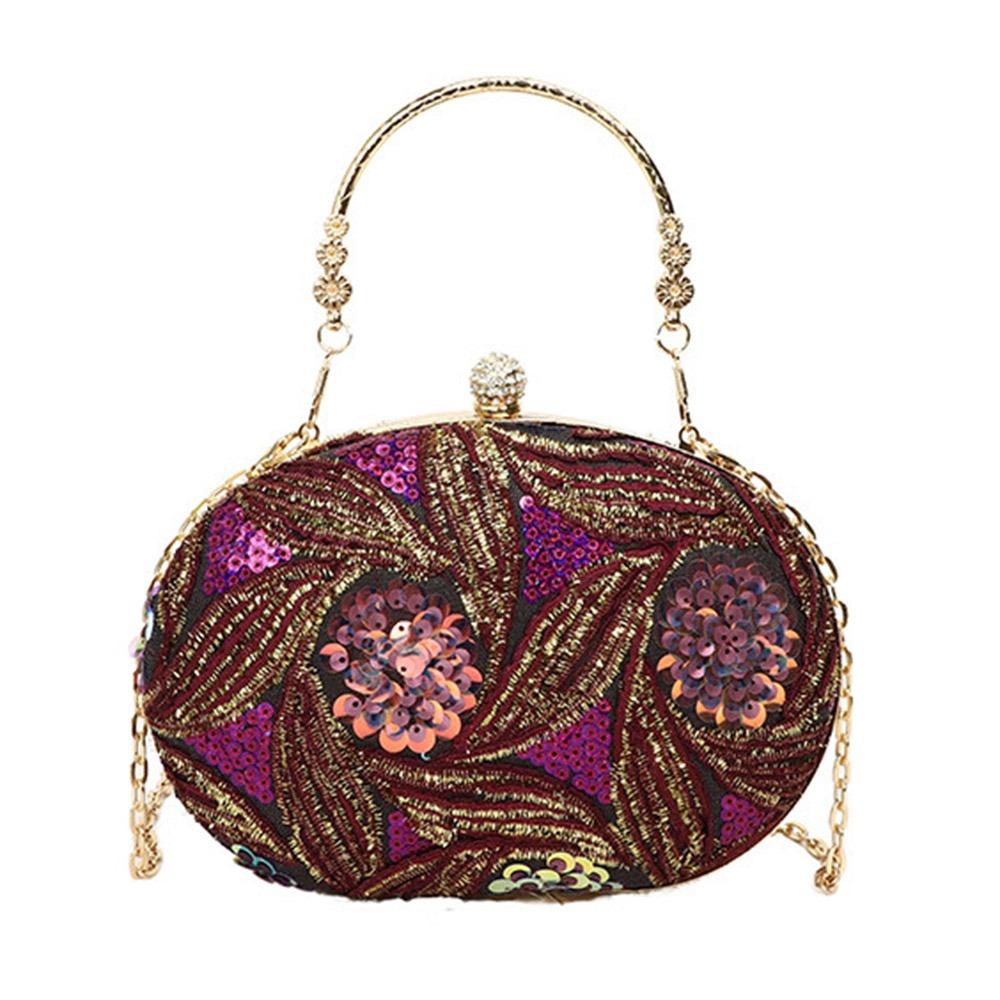 

Вышивка Женский клатч Изысканная блестящая сумка через плечо Темпераментная сумка на запястье На открытом воздухе фиолетовый
