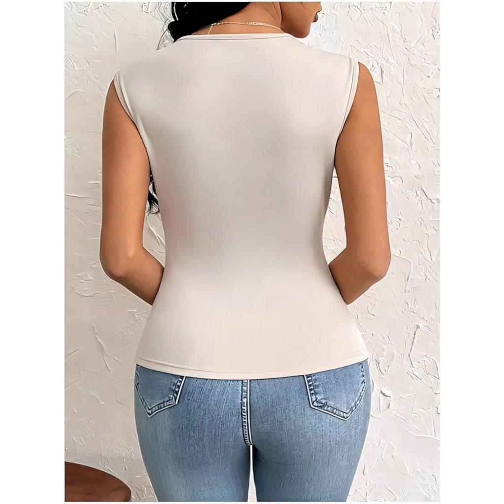 Irregular Summer Womens Solid Tshirt Color Slant Neck Sleeveless Top