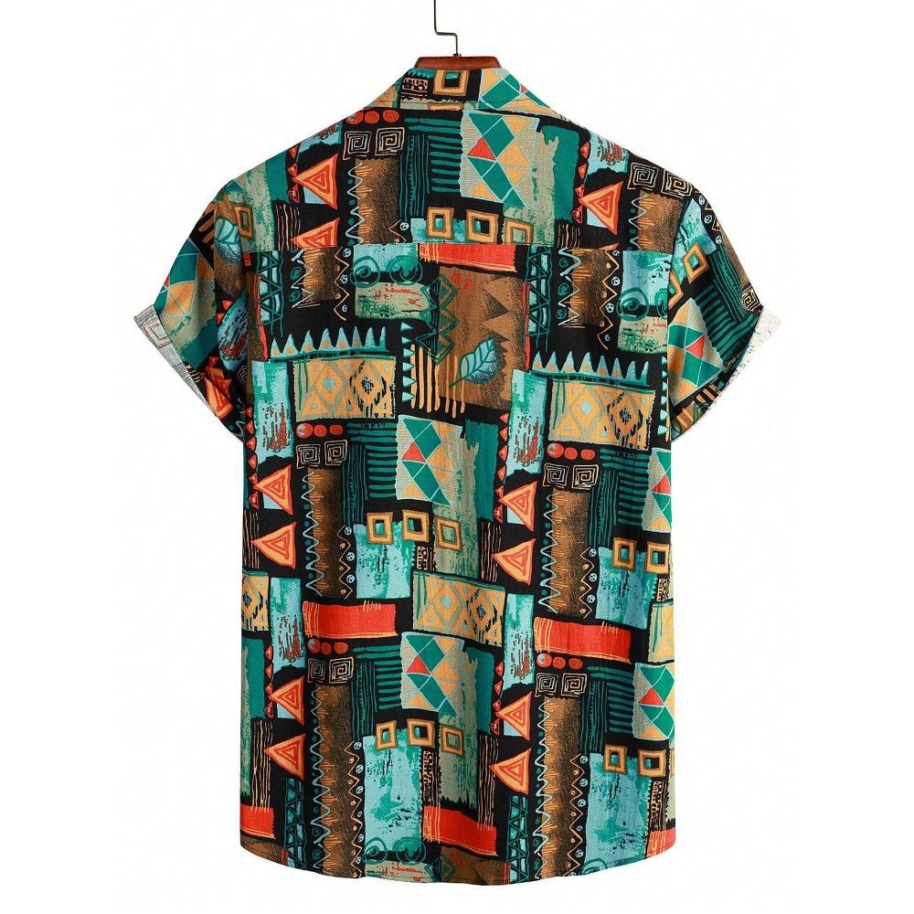Men Geo Print Button Up Shirt