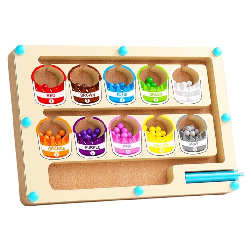 Labirint cu Numere de Urmărit Tablă de Numărat Joc Magnetic de Numărat și Sortat pe Culori Labirint Educativ din Lemn Jucărie pentru Copii