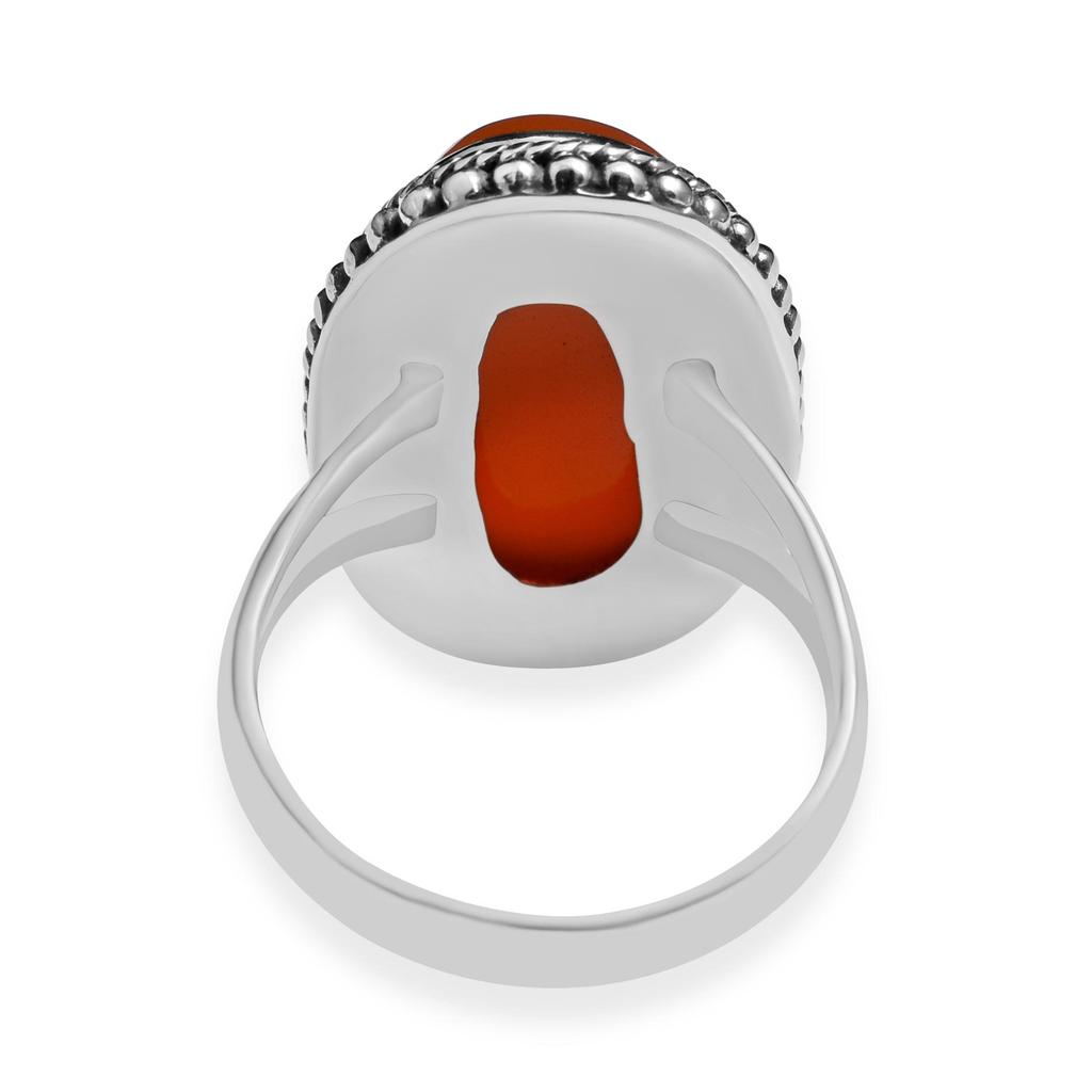 Anelli con perline di forma ovale in argento sterling 925 con pietra preziosa naturale di corniola per donne e ragazze