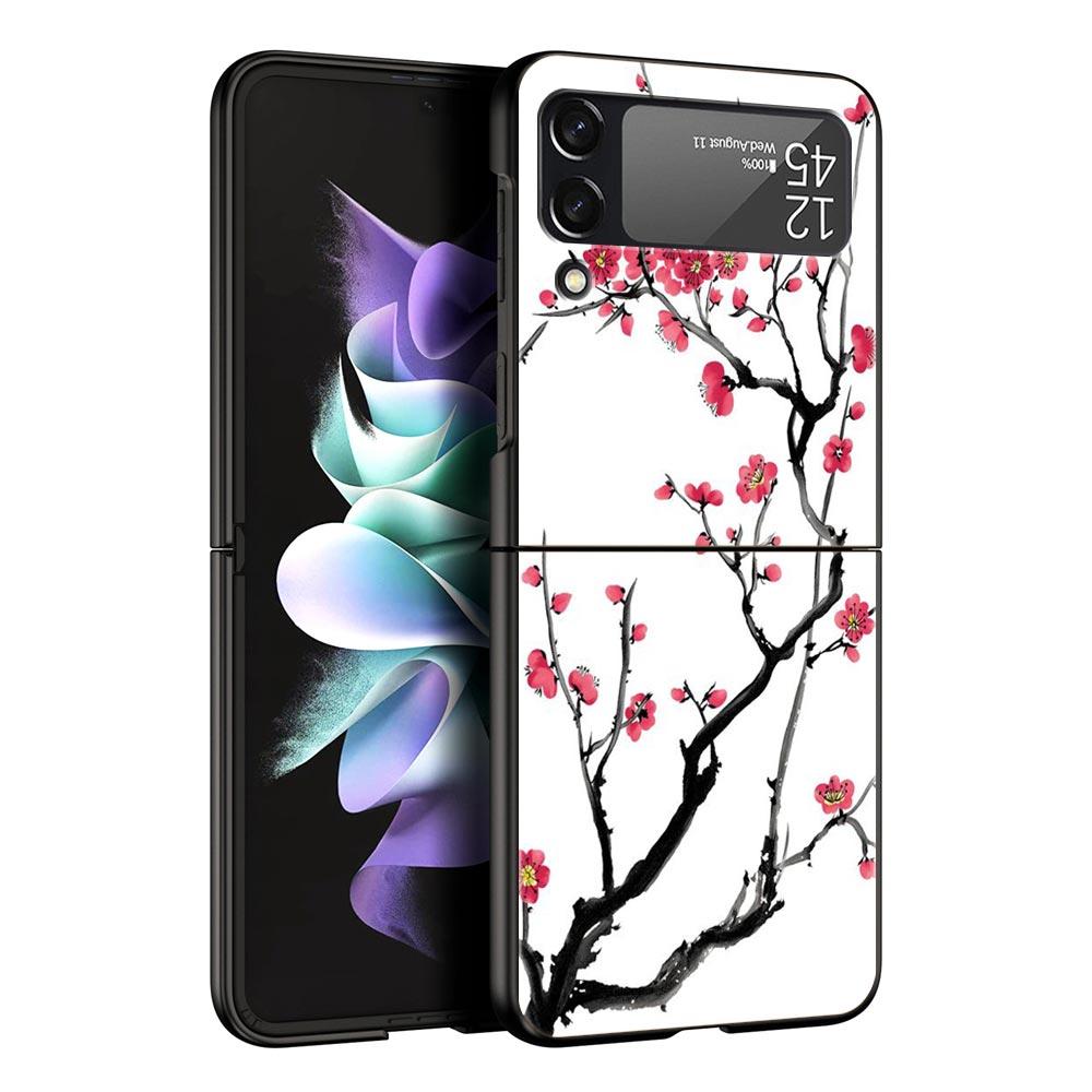 Flower Phone Case For Samsung Galaxy Z Flip3 Flip4 Flip5 PC Bumper Shell For Z Flip 3 4 5 Black Hard Folding Back Cover