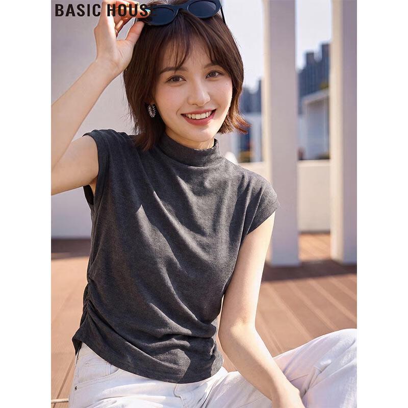 Basic House Half-High Collar Short Sleeve T-Shirt One Size
