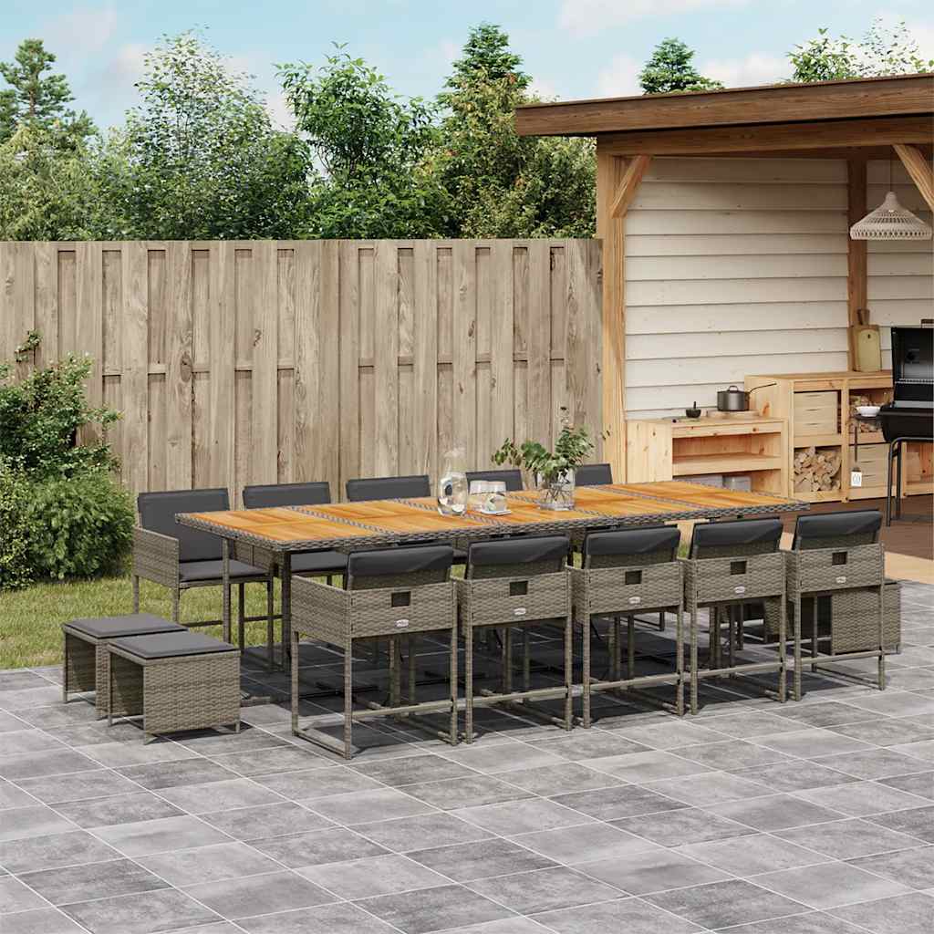 15 piece Garden Dining Set with Cushions Grey Poly Rattan