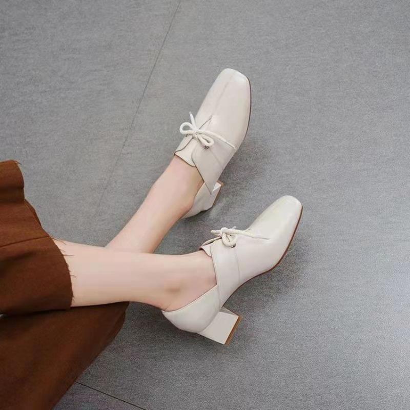 Fashion Design Women Loafers Soft Leather Shoes Comfortable Casual High Heels Solid Color Shoes Ladies Office Party Single Lolita Shoes