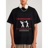 Cotton T Shirt White Warning Sign with Stick Figures and Russian Text for Casual Wear
