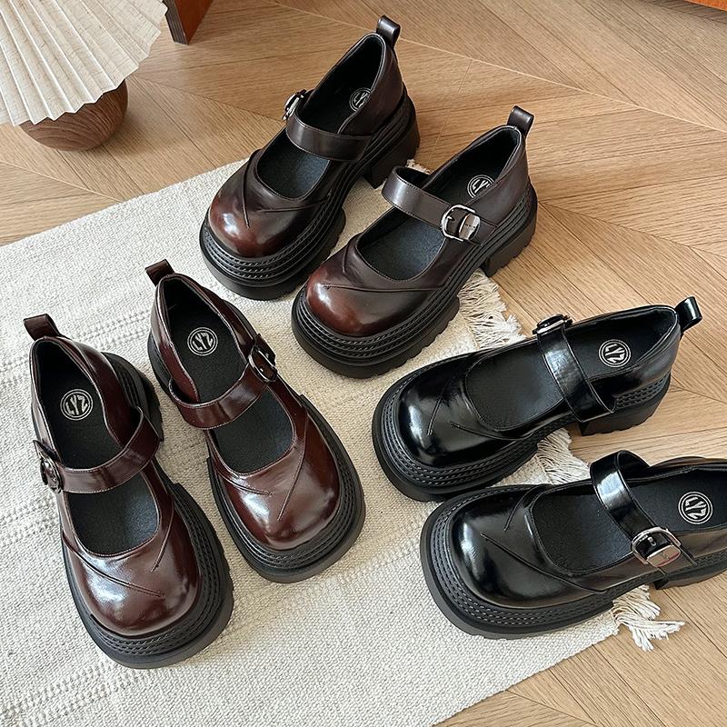 Solid Square Heel Buckle Strap Mary Janes High Heel Party Fashion Women's Shoes On Sale Round Toe Shallow Pumps Maria Jane