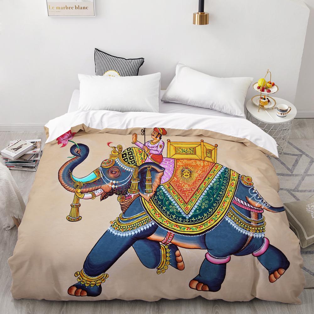 Bohemsk Elefant Sengetøy Sett Queen King Size Fargerikt 2/3 stk Dynetrekk Boho Psykedelisk Indisk Mandala Polyester Dyne Trekk