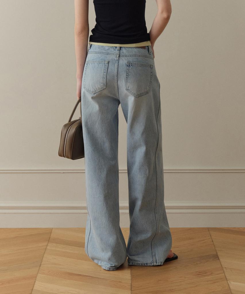 Poyueoaijeuonli Rion Side Panel Loose Denim (Light Blue)