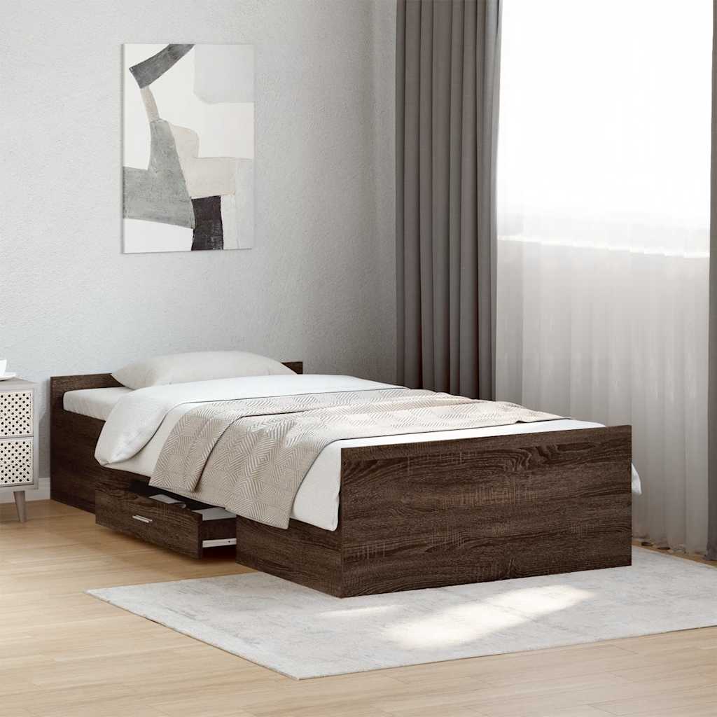Bed Frame with Drawers Brown Oak Effect 75 X 190 Cm