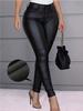 Rose Beauty A Winter Warm Women Pants High Waist Thermal Lined PU Leather Skinny Cropped Trousers