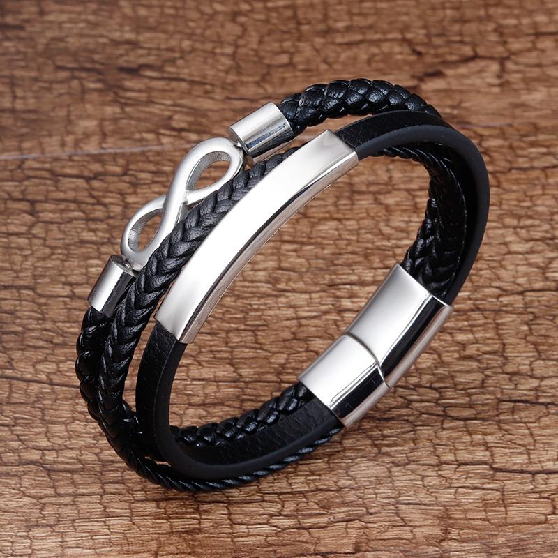 

Classic Double-layer Accessories Specially Designed Stainless Steel Men s Leather Bracelet Multi-Color Combination Surprise Gift 21cm