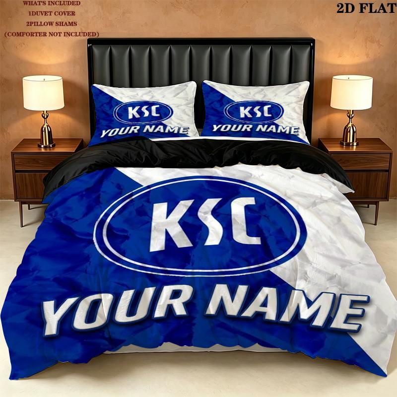Benutzerdefinierter Name Karlsruher SC Muster Bettwäsche Steppdecke Set Steppdecke Bezug Kissenbezug Heimdekoration Geburtstagsgeschenk(1*Bettbezug + 2*Kissenbezug ohne Füllung) 135x200cm white