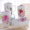 700 ml, Kubki z Prawdziwej Porcelany Kostnej z Pokrywką, Kubek do Kawy Śmieszny Kubek, Urocze Duże Kubki do Kawy z Kwiatowym Malunkiem, Ceramiczny Kubek Idealny Prezent