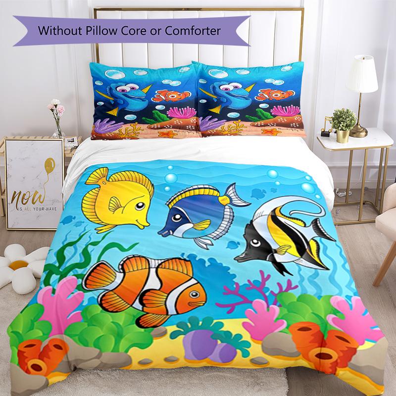 Sea Animals Bedding Set Breathable Duvet Cover with Pillowcases Decorative Bed Linen for Bedroom Home Decoration Birthday Gift