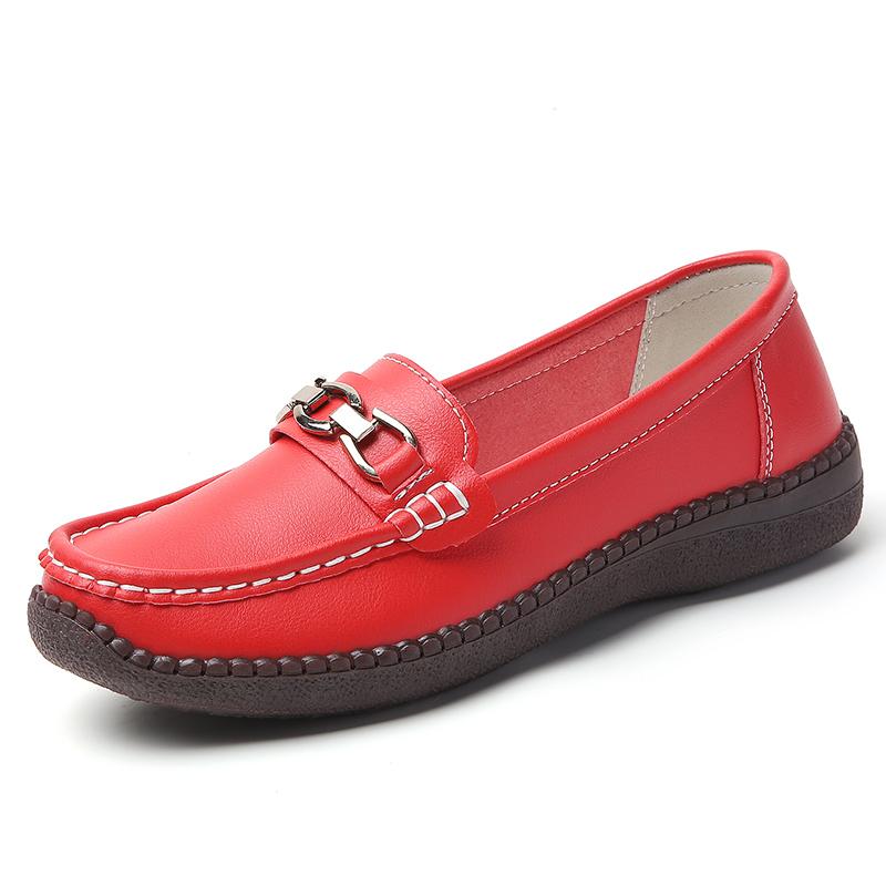 Women Simple Red Loafers Leather Driving Moccasins Comfort Flats Black Casual Slip on Plus Size Black Shoes