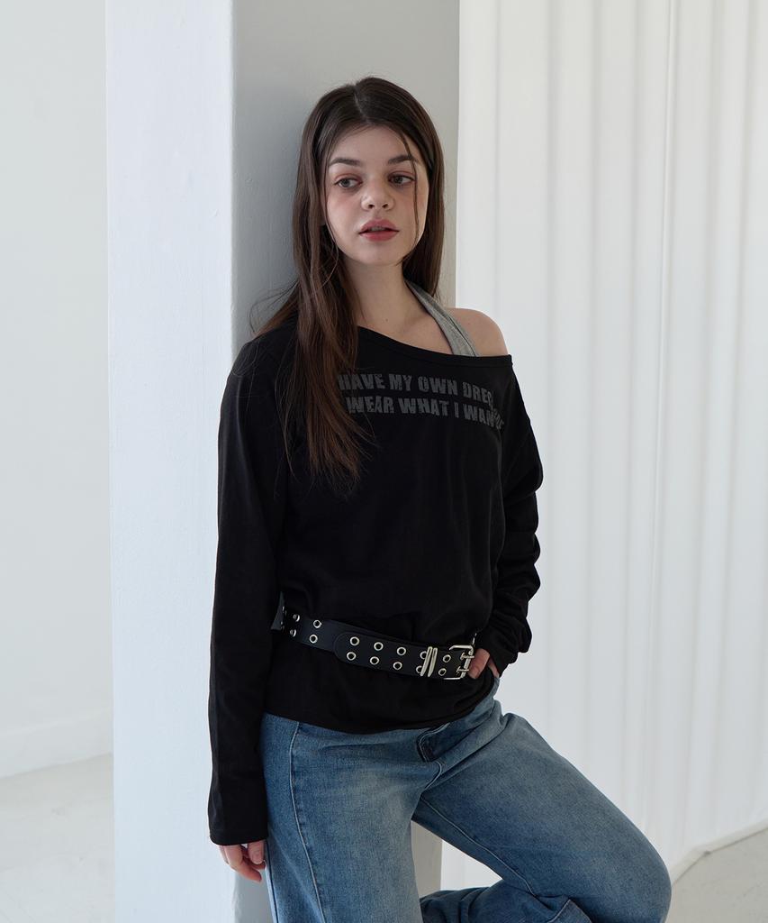 5OML Two-Way Off-Shoulder Long Sleeve (Halterneck Set) (Black)