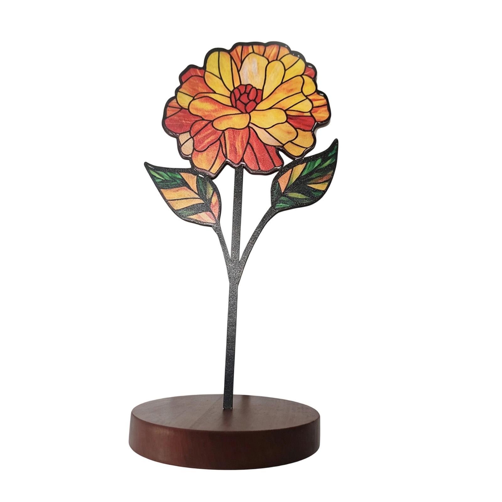 

Stained Glass Acrylic Flower Desk Ornament Set, Artistic Floral Sculptures With Wooden Base, Colorful Acrylic Decorative Flowers For Home One Size