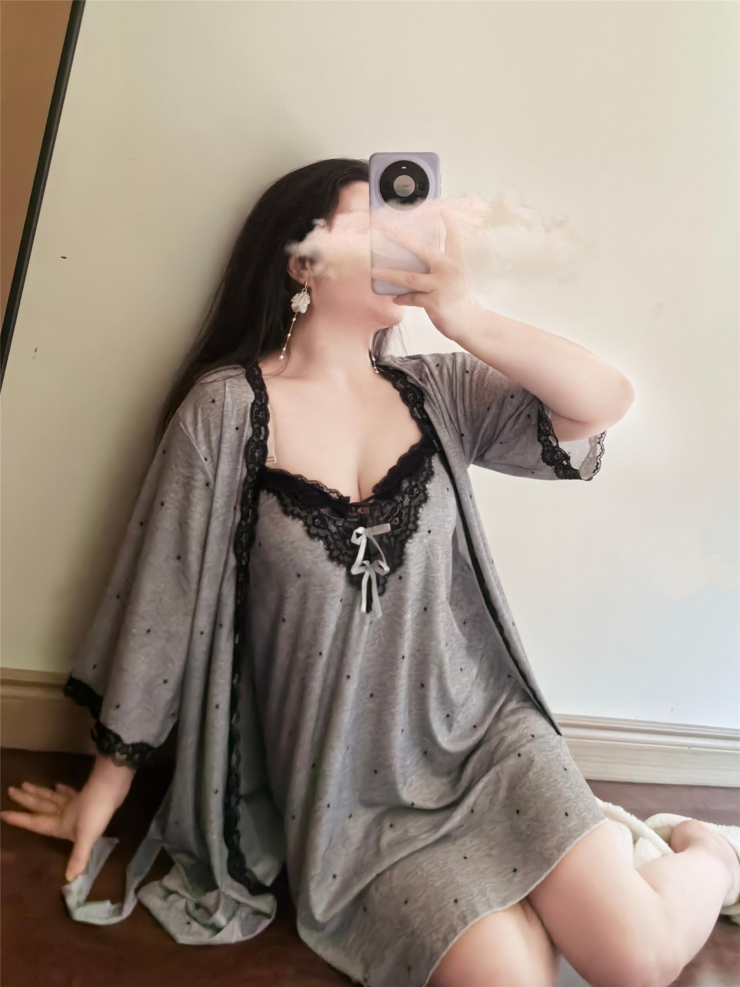 

Комплект модальной пижамы большого размера 300 цзиней, свободного кроя, из двух предметов, с нагрудными вкладышами - Удобная ночная сорочка-майка, закрывающая живот 3XL