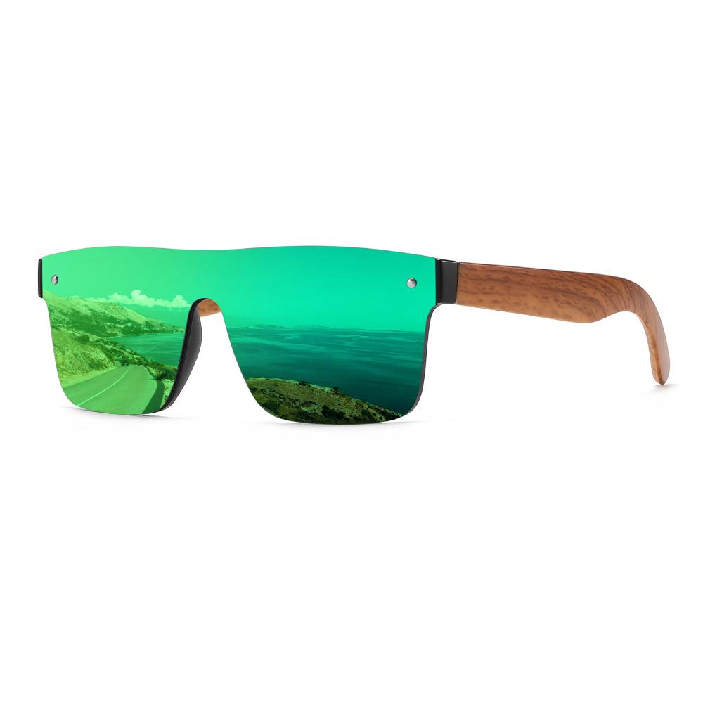 Polarized Sun Glasses Flat Top Square Frame Luxury Wood Grain Temples Women Eyeglasses Retro Square UV400 Outdoor Goggles