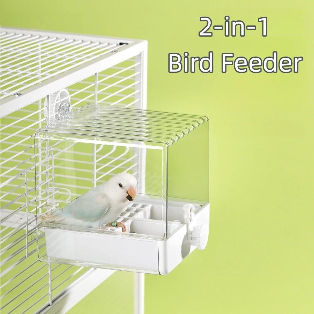 New 2 in 1 Bird Hanging Bathtub Drawer Design Transparent Parrot Feeder Splash Proof Large Capacity Parrot Shower Box Cage Use