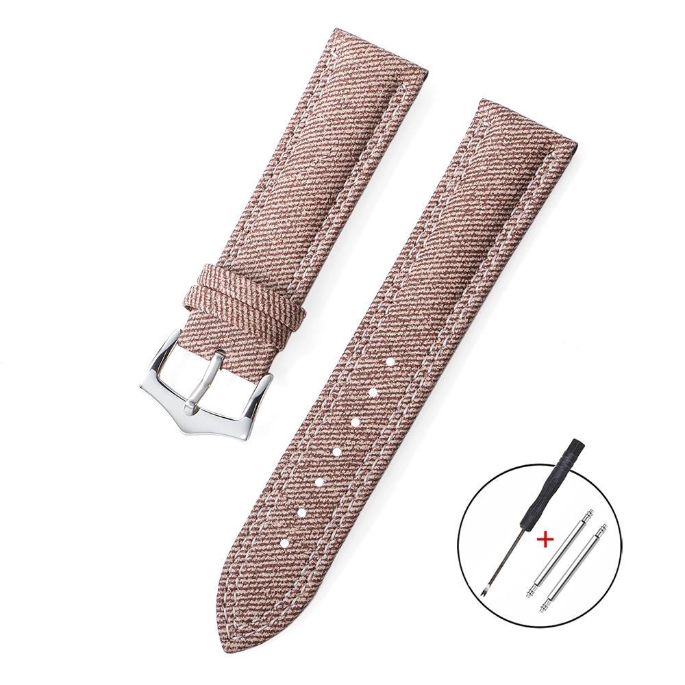 Denim Sailcloth+Leather Watch Strap 18mm 20mm 22mm for Seiko Bracelet Durable Soft Canvas Fashion Bands for Men Women Wristband