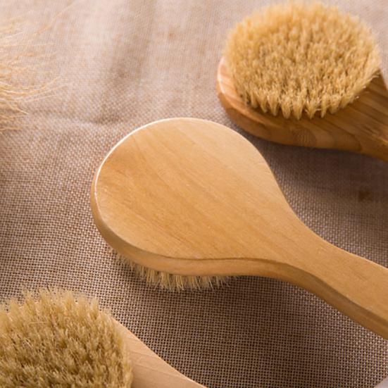 Bamboo Bristle Bathing Shower Brush Back Massage Scrubber Skin Cleaning Tool
