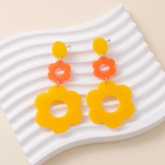 Lightweight Earrings for Sensitive Ears 1 Pair Flower Women, Acrylic Floral Drop Dangle Earrings, Boho Hollow Spring Summer Big Statement Jewelry