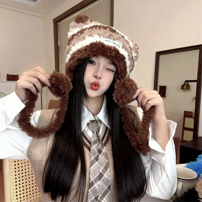 Halloween Cat Ear Hat Knit Y2K Beanie Hat Striped Party Holiday Winter Warm Hat Beanie Theme for Teens