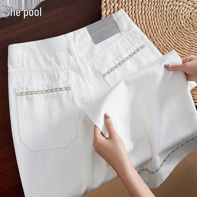 Women s High-Waist Embroidered Wide-Leg Cropped Jeans L