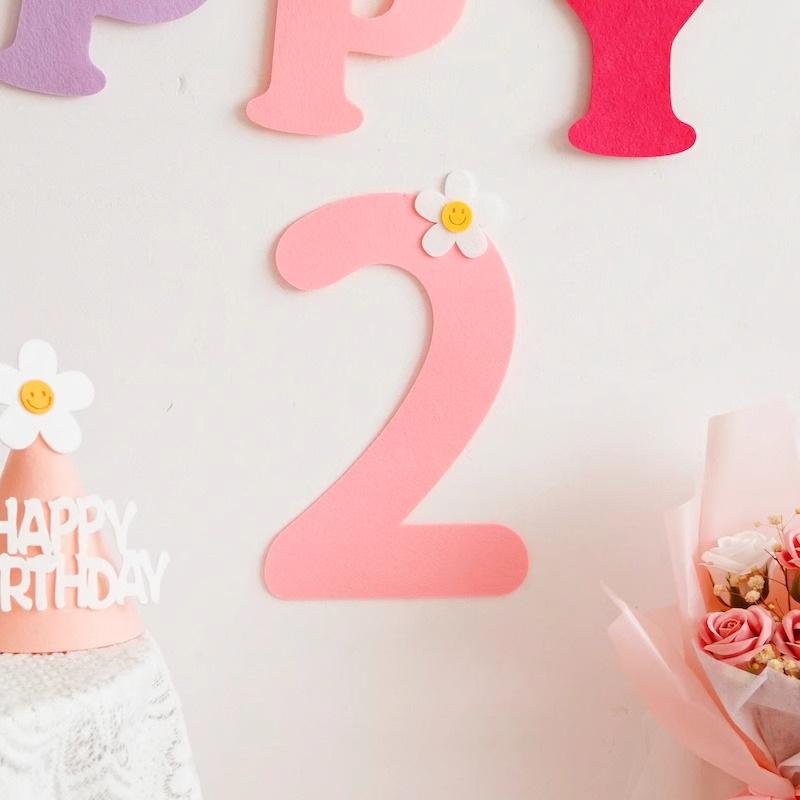 Mori Simple Felt Happy Birthday Party Digital Wall Sticker Baby First Year Party Decoration Photo Props