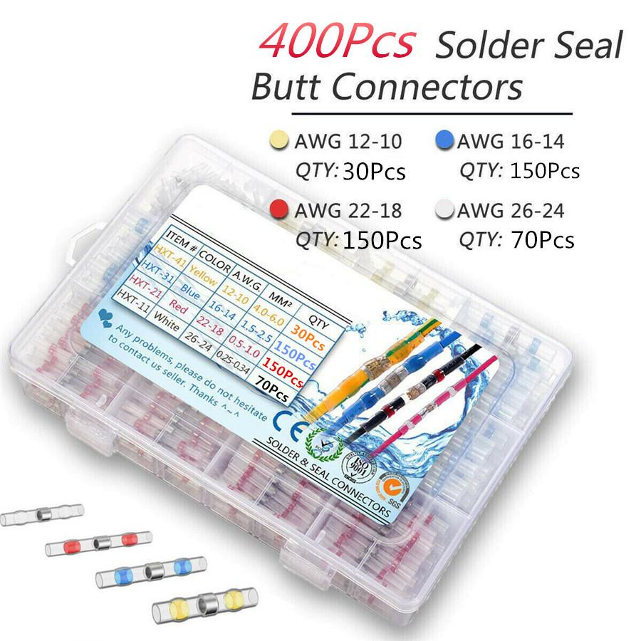 400Pcs Boxed Waterproof Solder Seal Heat Shrink Wire Butt Terminal Connector Set