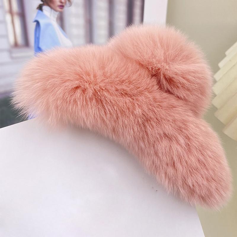 1ks Přírodní králičí kožešina Zimní chlupatá spona do vlasů