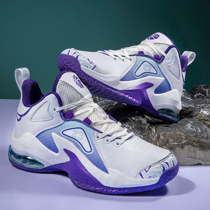 

Мужские баскетбольные кроссовки с сильной амортизацией и прыгучестью, высокие, для занятий спортом на открытом воздухе, женские нескользящие кроссовки 45 фиолетовый