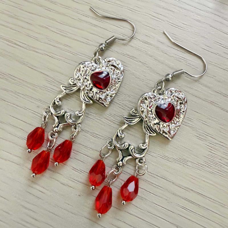 Red Heart Gothic Punk Earrings - European & American Retro Style