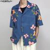 INCERUN Oversized Men Lapel Neck Short Sleeve Floral Print Casual Loose Shirts